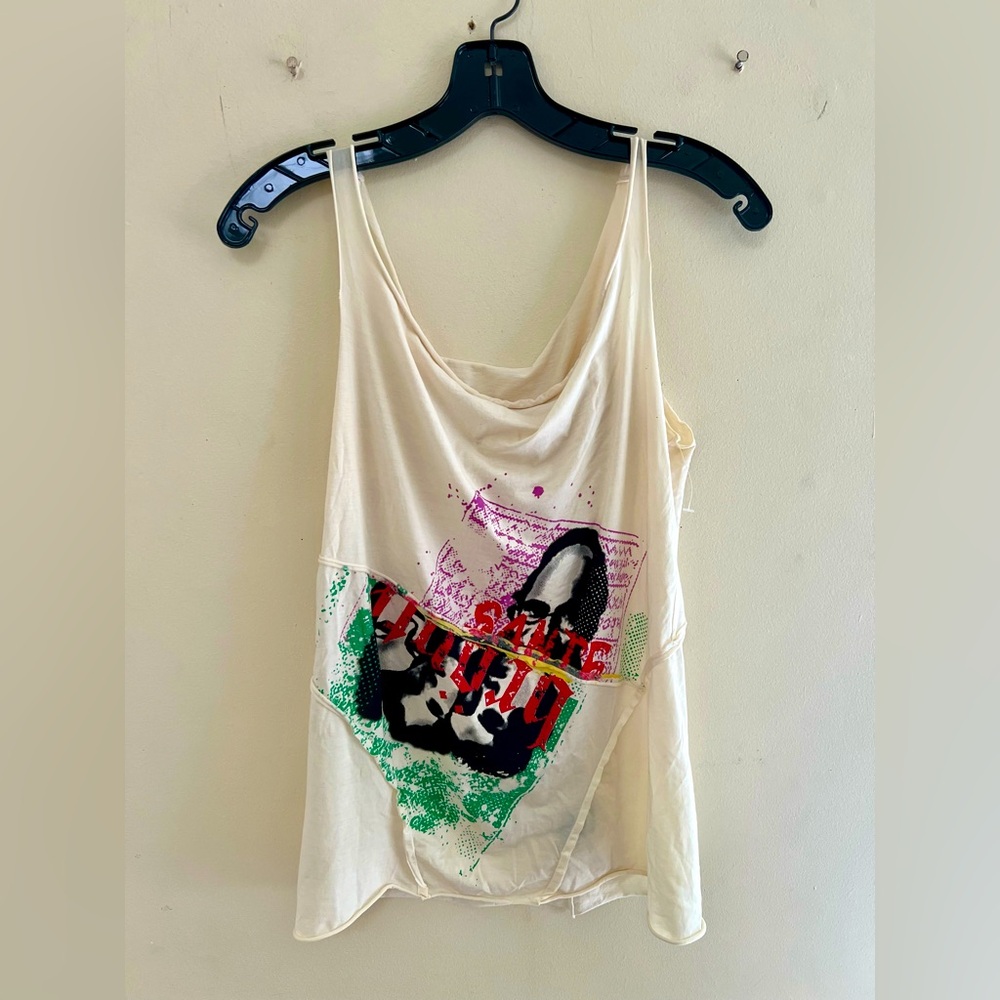 Super Cool Cream Graphic Tank Top by Robert Graham Size 6